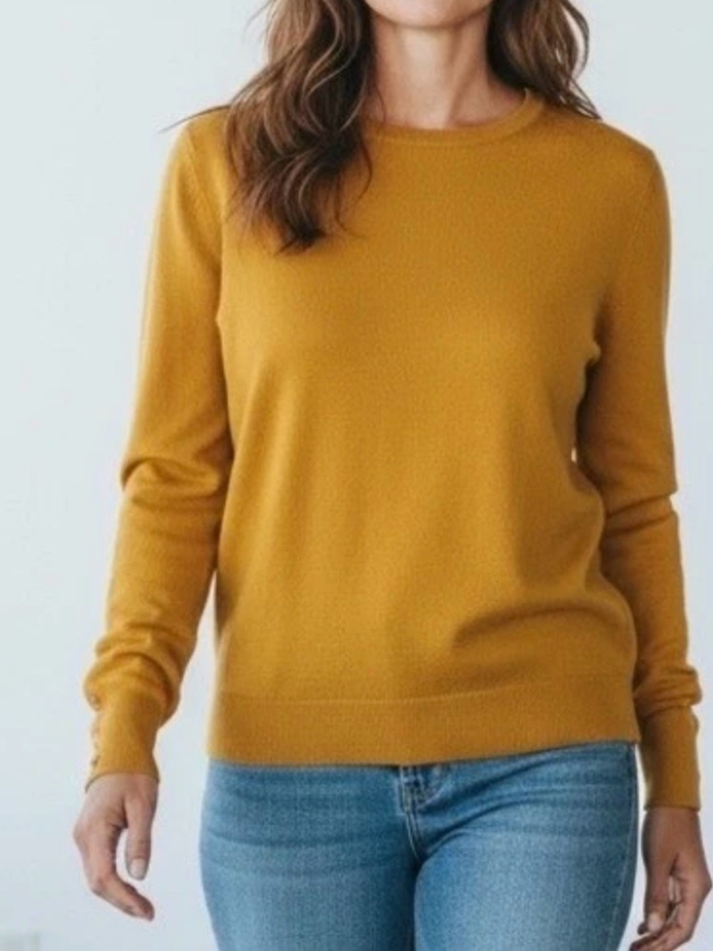 JM Collection Mustard Fine Knit Crewneck Sweater Size M